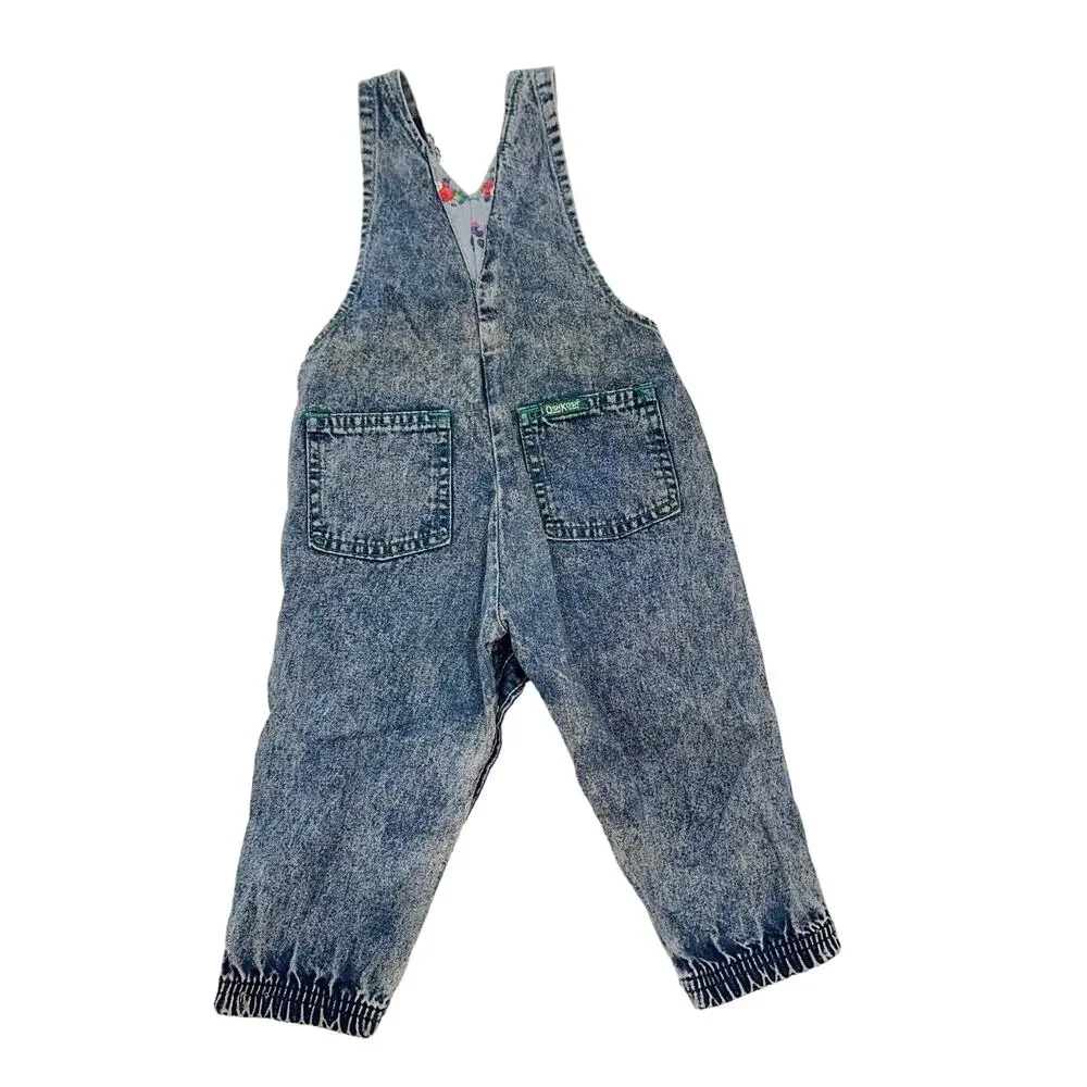 Vtg OshKosh B'Gosh USA Made Acid Wash Overalls 24 Months 3D Bugs sz 18 mo.